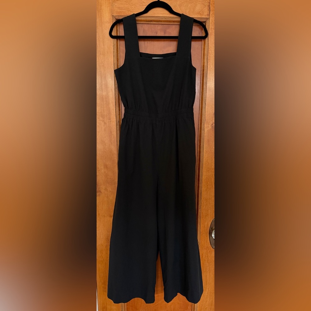 COS Black Open-back seersucker wide leg jumpsuit